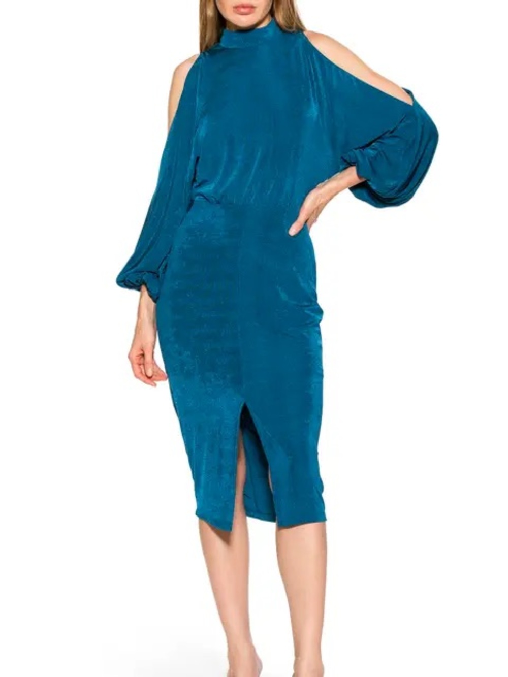 Alexia Admor Teal Cold-Shoulder Midi with Front Slit